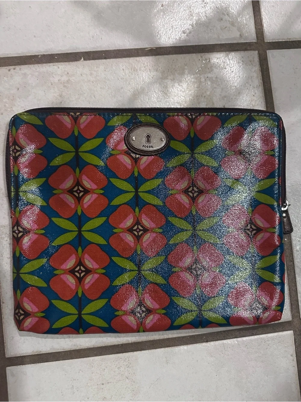 Fossil Floral Zip Pouch or Tablet Case in Blue, Pink & Green